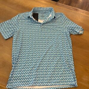 Blue Patterned Short-Sleeve Men's Golf Shirt